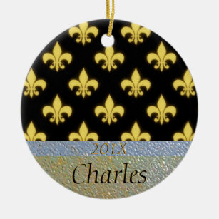 Schwarzes Gold Lilien-New Orleans personalisiert Keramik Ornament