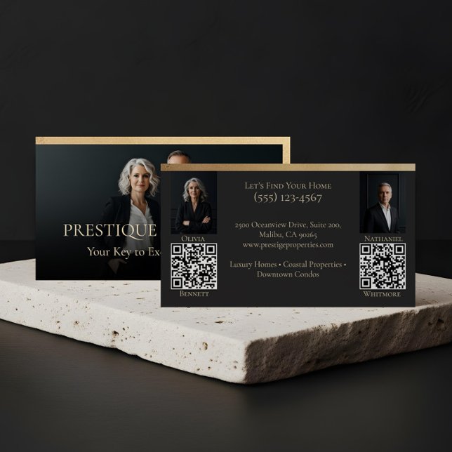 Schwarzes Gold Luxus Immobilienmakler Foto Luxus Visitenkarte (Prestige Luxury Realtor Law Firm Gold & Black Luxe Business Card)
