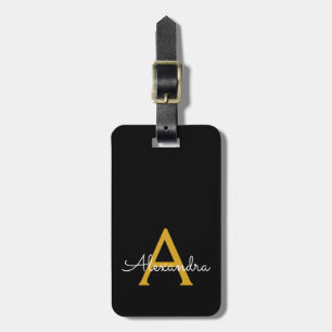 Schwarzes Gold Mädchenname Skript Monogramm Modern Gepäckanhänger