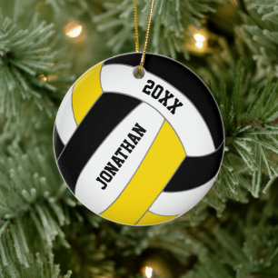 Schwarzes Gold - Mannschaft spielt Volleyball Keramik Ornament
