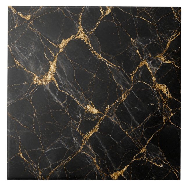 Schwarzes Gold Marmor Nahtloses Luxus-Muster Fliese (Vorderseite)
