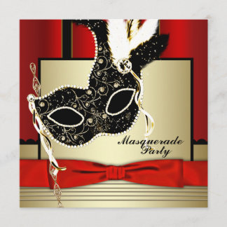 Schwarzes Gold Maske Rotes Schwarzes Party Einladung