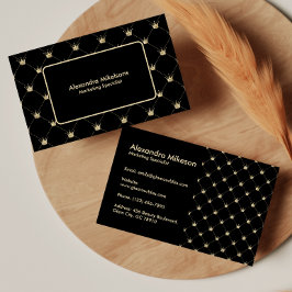 Schwarzes Gold Minimal Kronenmuster Visitenkarte
