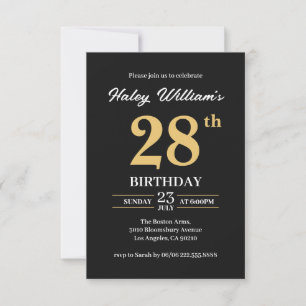 Schwarzes Gold Minimalistisch Modern Einfacher 28. Einladung