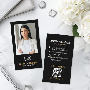 Schwarzes Gold Minimalistisches Foto QR-Code-Logo Visitenkarte