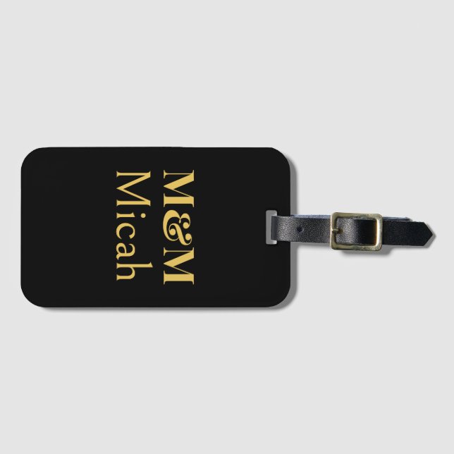 Schwarzes Gold Minimalistisches Monogramm Moderne  Gepäckanhänger (Vorderseite (Horizontal))