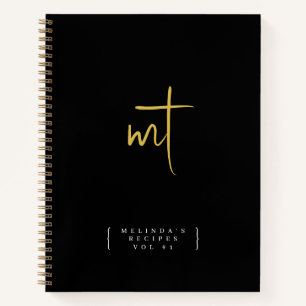 Schwarzes Gold Mit Monogramm Initialen Skriptrezep Notizbuch