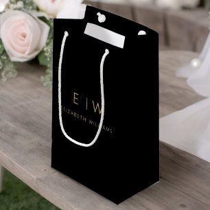 Schwarzes Gold Modernes Minimalistisches Monogramm Kleine Geschenktüte