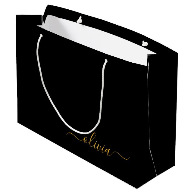Schwarzes Gold Modernes Skript Mädchen Monogramm N Große Geschenktüte (Rückseite Schrägansicht)