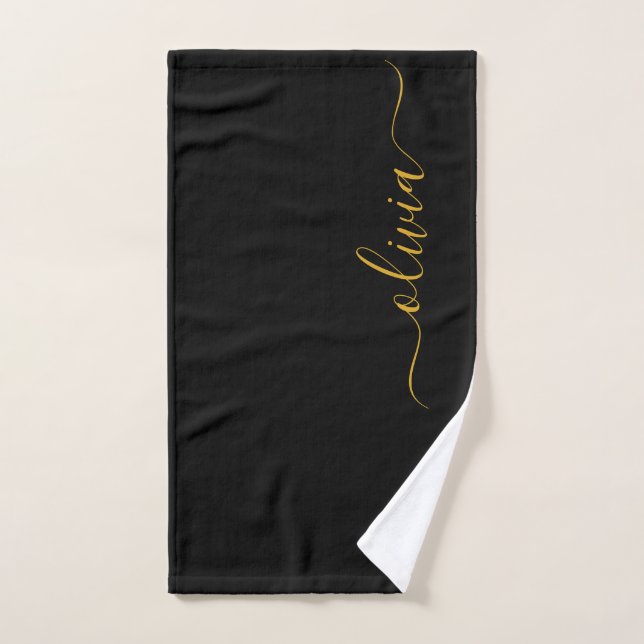 Schwarzes Gold Modernes Skript Mädchen Monogramm N Handtuch (Handtuch)