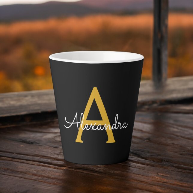 Schwarzes Gold Modernes Skript Mädchen Monogramm N Milchtasse (Von Creator hochgeladen)