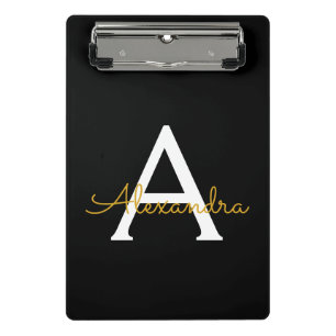 Schwarzes Gold Modernes Skript Mädchen Monogramm N Mini Klemmbrett