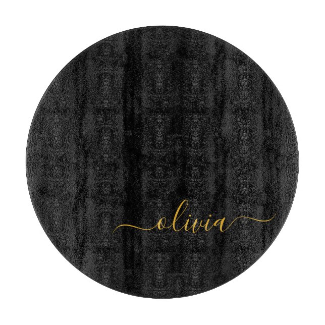 Schwarzes Gold Modernes Skript Mädchen Monogramm N Schneidebrett (Vorderseite)