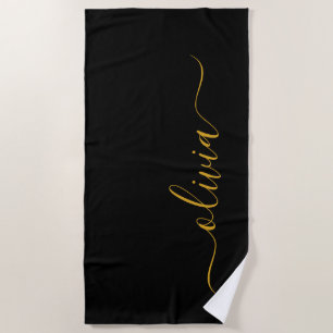 Schwarzes Gold Modernes Skript Mädchen Monogramm N Strandtuch