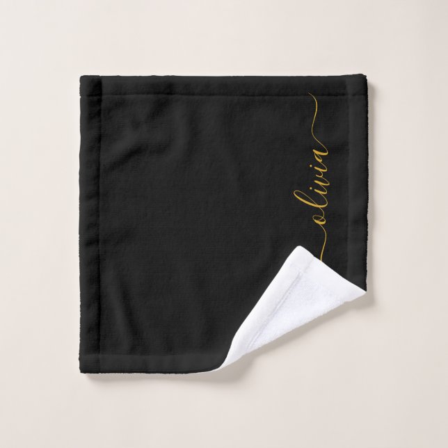 Schwarzes Gold Modernes Skript Mädchen Monogramm N Waschlappen (Waschlappen)