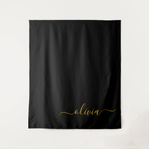 Schwarzes Gold Modernes Skript Monogramm Name Wandteppich