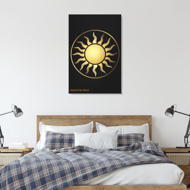 Schwarzes Gold Mond Sonne Boho Leinwand Wand Kunst (Insitu (Schlafzimmer))