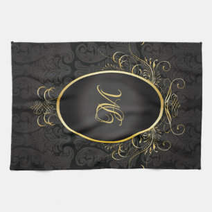 Schwarzes Gold Monogram Classic Royal Style Handtu Geschirrtuch
