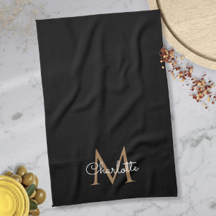 Schwarzes Gold Monogram Elegant Girly Schrift Geschirrtuch