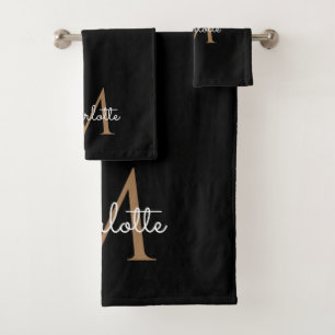Schwarzes Gold Monogram Elegantes Mädchen-Skript Badhandtuch Set