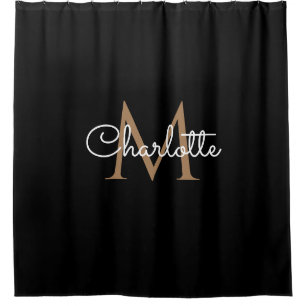 Schwarzes Gold Monogram Elegantes Mädchen-Skript Duschvorhang