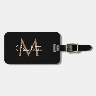 Schwarzes Gold Monogram Elegantes Mädchen-Skript Gepäckanhänger