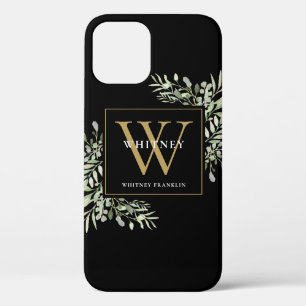 Schwarzes Gold Monogramm Elegante moderne Grünpfla Case-Mate iPhone Hülle