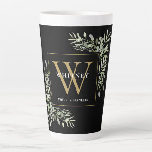 Schwarzes Gold-Monogramm Elegante moderne Grünpfla Milchtasse