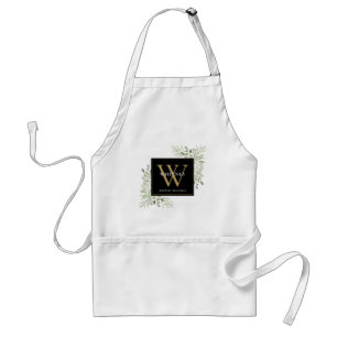 Schwarzes Gold-Monogramm Elegante moderne Grünpfla Schürze