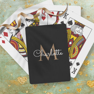 Schwarzes Gold-Monogramm Eleganter Girly-Schriftzu Spielkarten
