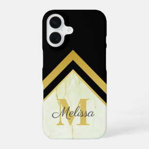 Schwarzes Gold-Monogramm Geometrisches Marmor iPhone 16 Hülle