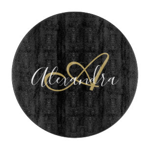 Schwarzes Gold-Monogramm Initial Name Koch Schneidebrett