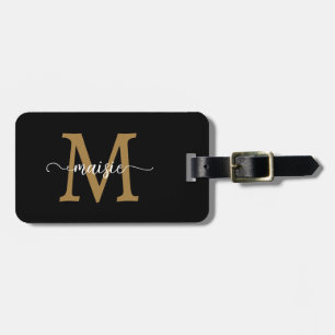 Schwarzes Gold-Monogramm Initial Schrift Name Tele Gepäckanhänger