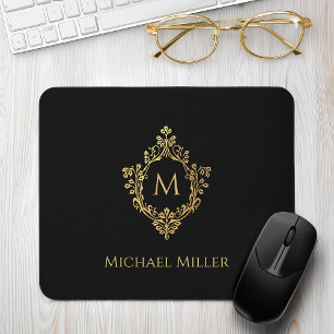 Schwarzes Gold Monogramm Initial Vintage Wappen El Mousepad