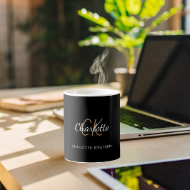 Schwarzes Gold Monogramm Initialen Drehbuch elegan Kaffeetasse