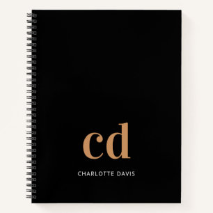 Schwarzes Gold Monogramm Initialen minimalistisch  Notizbuch