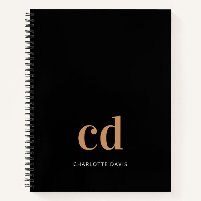 Schwarzes Gold Monogramm Initialen minimalistisch  Notizbuch (Vorderseite)
