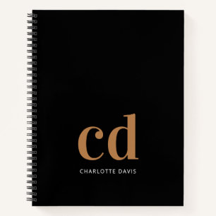 Schwarzes Gold Monogramm Initialen minimalistisch  Notizbuch