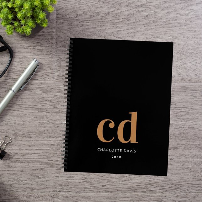 Schwarzes Gold Monogramm Initialen minimalistisch  Notizbuch (Von Creator hochgeladen)