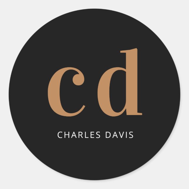 Schwarzes Gold Monogramm Initialen minimalistisch  Runder Aufkleber (Vorderseite)