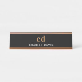 Schwarzes Gold Monogramm Initialen minimalistisch Schreibtischnamensplakette