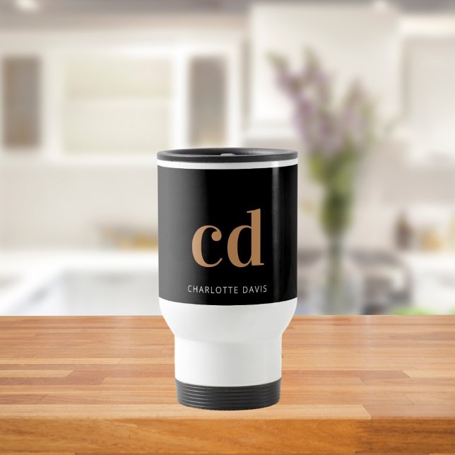 Schwarzes Gold Monogramm Initialen moderne elegant Reisebecher (Von Creator hochgeladen)