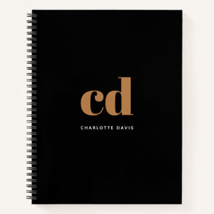 Schwarzes Gold Monogramm Initialen moderner Minima Notizbuch