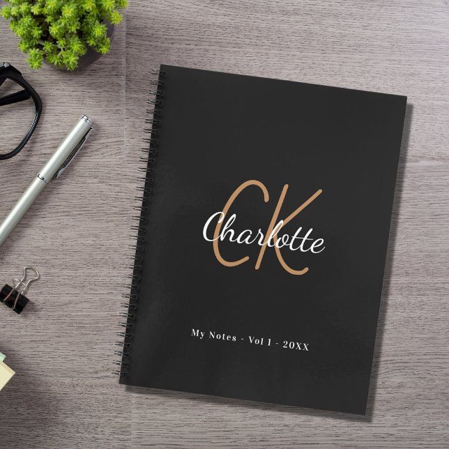 Schwarzes Gold Monogramm Initialen Name minimalist Notizbuch (Von Creator hochgeladen)