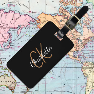 Schwarzes Gold Monogramm Initialen Namensskript el Gepäckanhänger