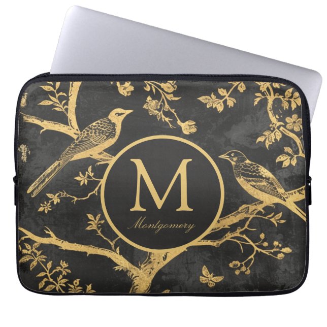 Schwarzes Gold-Monogramm  Laptopschutzhülle (Vorderseite)