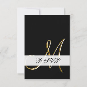 Schwarzes Gold Monogramm M Hochzeits-RSVP RSVP Karte