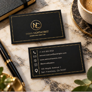 Schwarzes Gold-Monogramm Minimalist Professional Visitenkarte