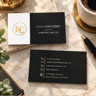 Schwarzes Gold-Monogramm Minimalist Professional Visitenkarte