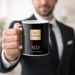Schwarzes Gold-Monogramm-Name Firmenlogo Kaffeetasse